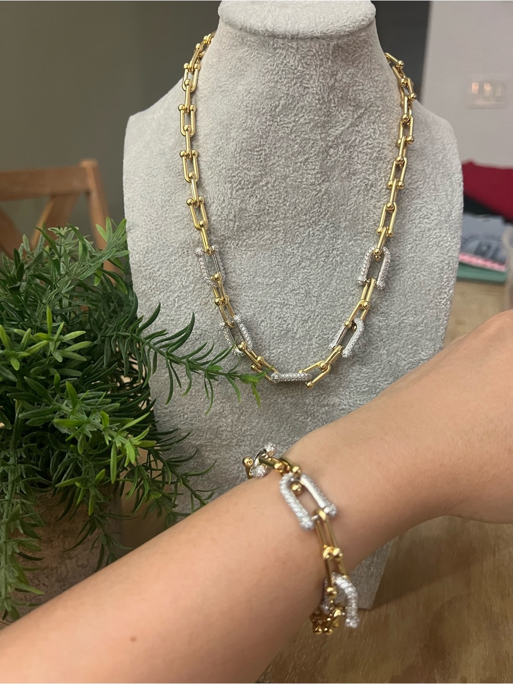 Stainless Steel 18K gold plated Two-Tone Chain Necklace and Bracelet Set
